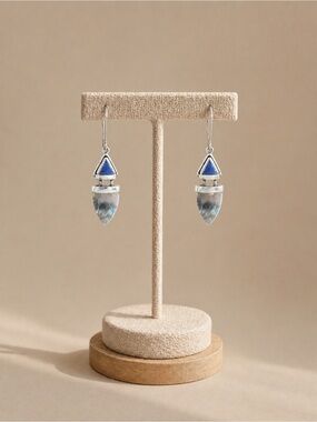 Vintage sterling Silver Drop Earrings with Blue and clear Stone Accents